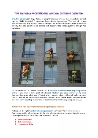 TIPS TO FIND A PROFESSIOANL WINDOW CLEANING COMPANY