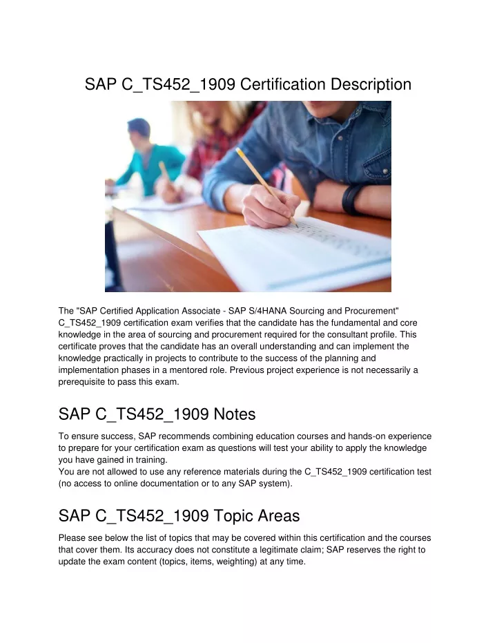 sap c ts452 1909 certification description