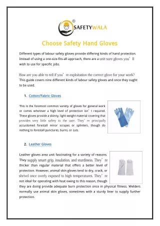 Choose Safety Hand Gloves