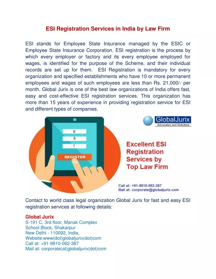 esi registration services in india by law firm