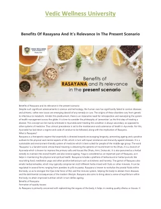 Benefits Of Rasayana And It’s Relevance In The Present Scenario