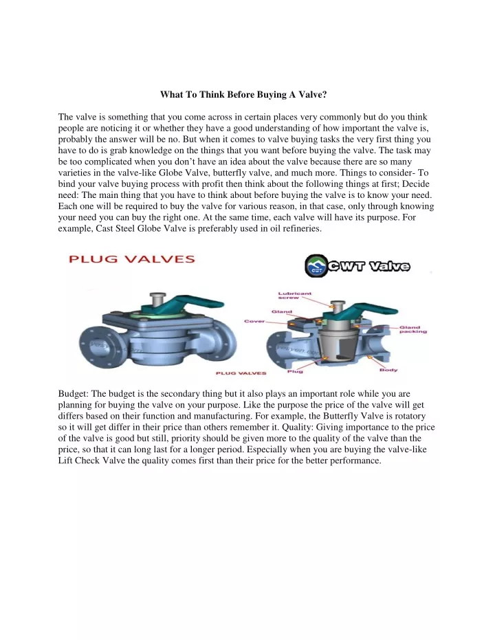 what to think before buying a valve