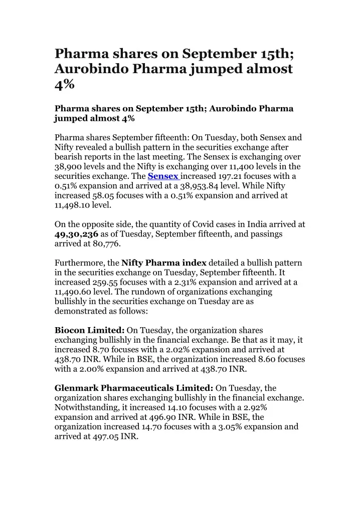 pharma shares on september 15th aurobindo pharma