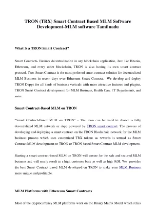 tron trx smart contract based mlm software