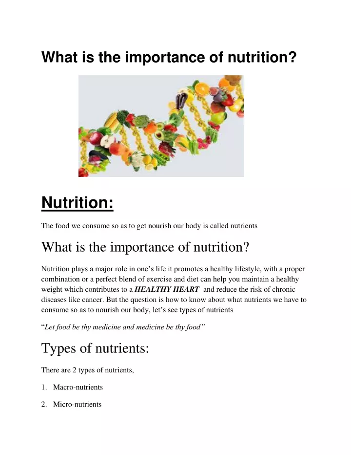 what is the importance of nutrition