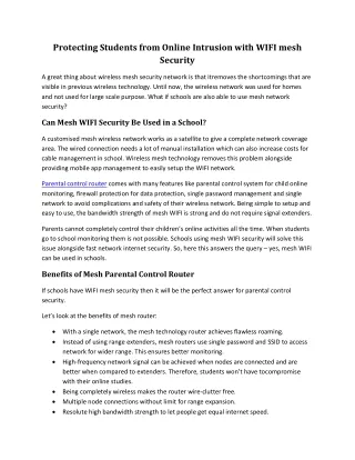 Protecting Students from Online Intrusion with WIFI mesh Security