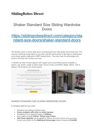 Shaker Standard Size Sliding Wardrobe Doors