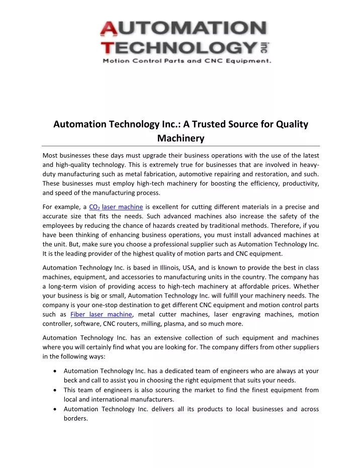 automation technology inc a trusted source