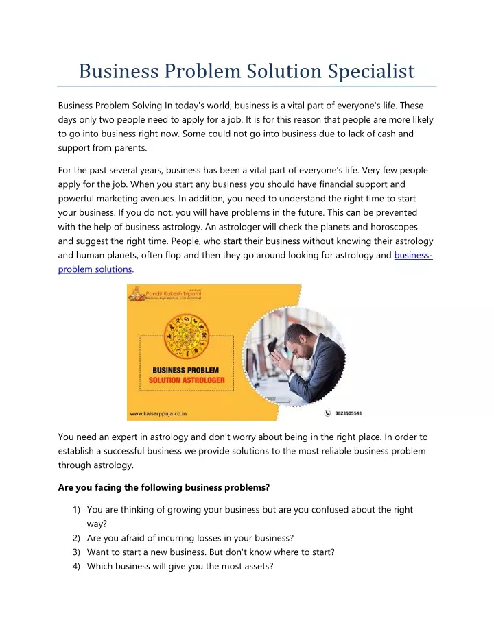 business problem solution specialist
