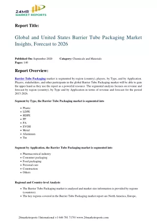 Barrier Tube Packaging Market Insights, Forecast to 2026