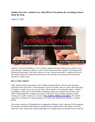 Ambien Overview: Ambien Uses, Side Effects, Precautions & everything to know about the drug