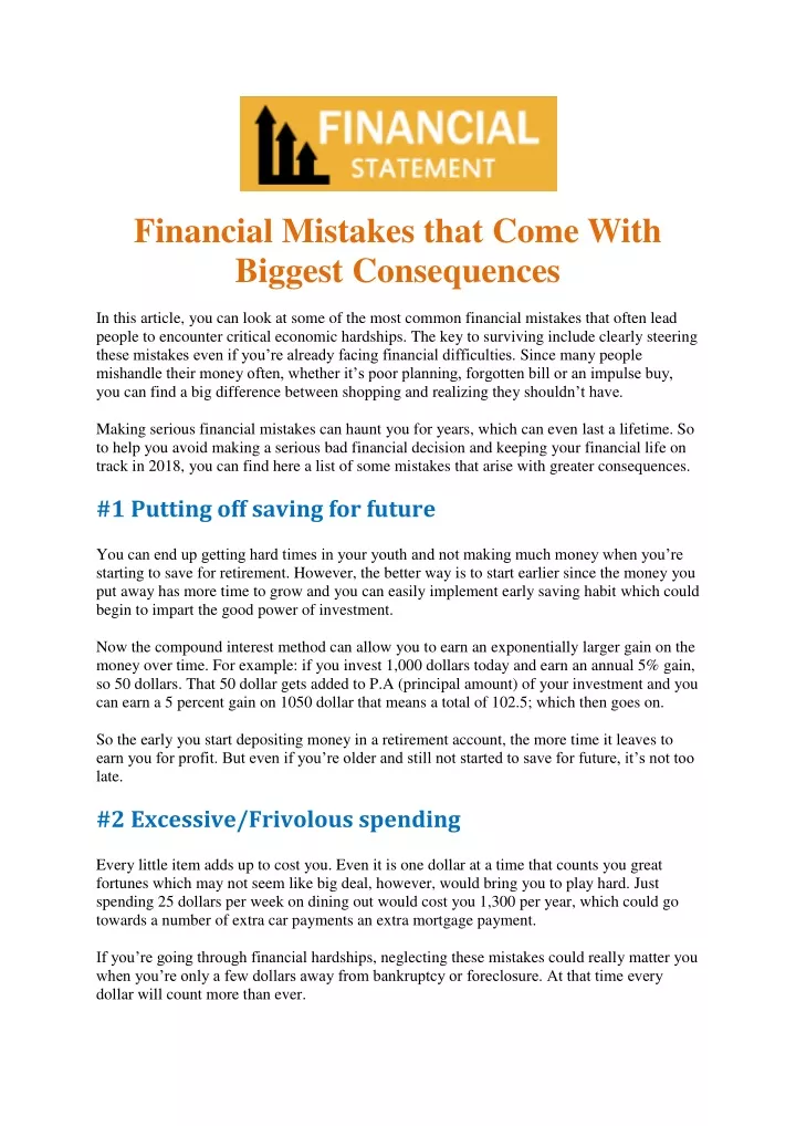 financial mistakes that come with biggest