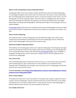 steps to create landing page by using landing