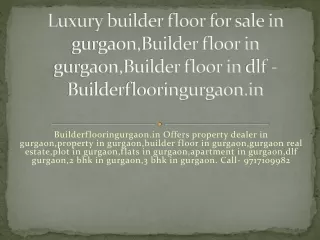 Luxury builder floor for sale in gurgaon,Builder floor in gurgaon,Builder floor in dlf - Builderflooringurgaon.in