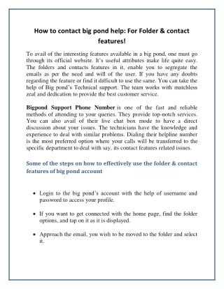 how to contact big pond help for folder contact