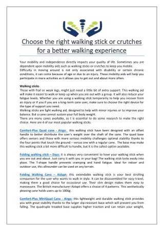 Choose the right walking stick or crutches for a better walking experience