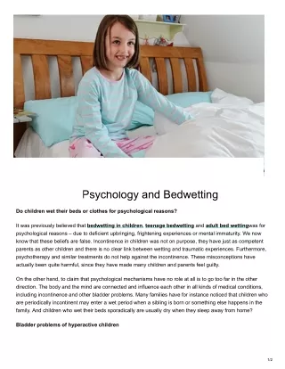 Incontinence Psychology and Bedwetting - One Stop Bedwetting