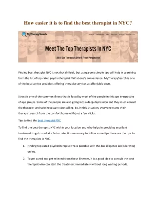 How easier it is to find the best therapist in NYC?