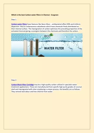 Which is the best Carbon water filters in Chennai - Ecogreen