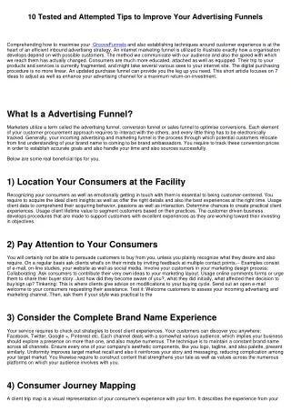 10 Checked as well as Tried Tips to Boost Your Advertising Funnels