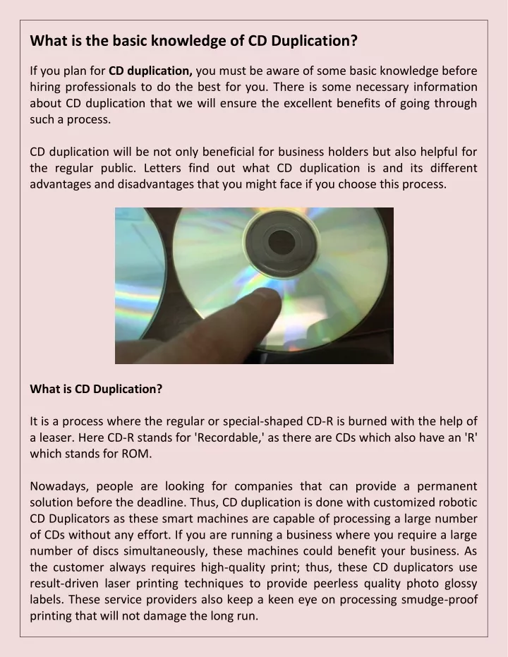 what is the basic knowledge of cd duplication