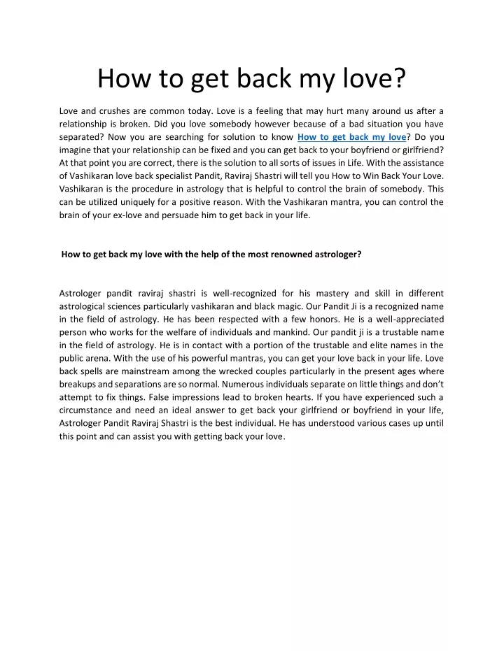 how to get back my love