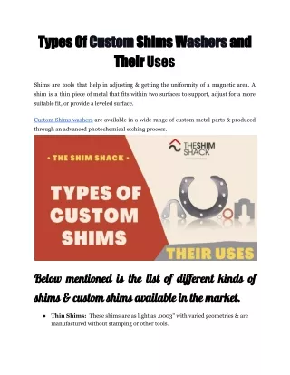 Types Of Custom Shims Washers and Their Uses