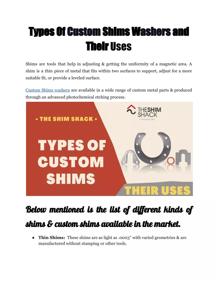 types of custom shims w ashers and their uses