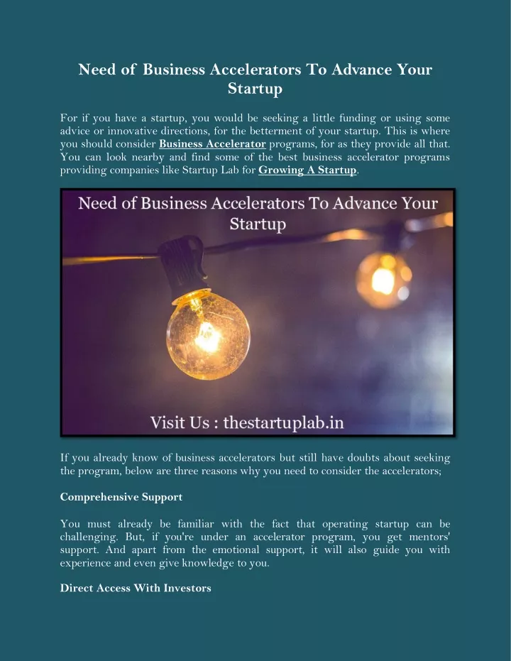need of business accelerators to advance your