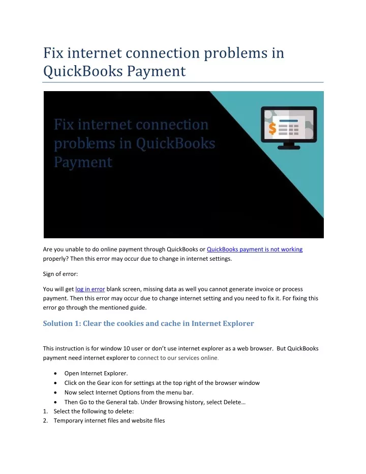 fix internet connection problems in quickbooks