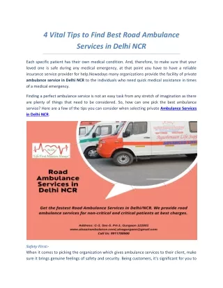 Road Ambulance Services in Delhi NCR