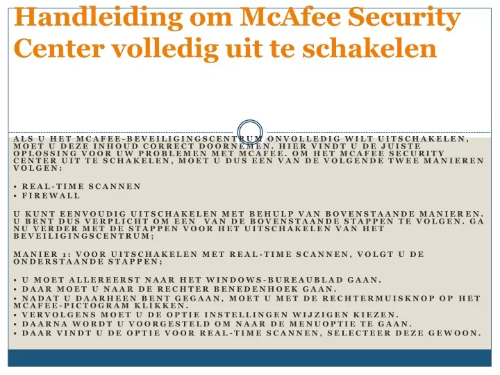 handleiding om mcafee security center volledig uit te schakelen