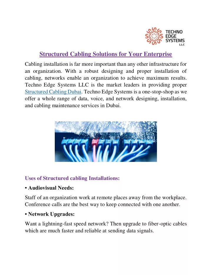 structured cabling solutions for your enterprise