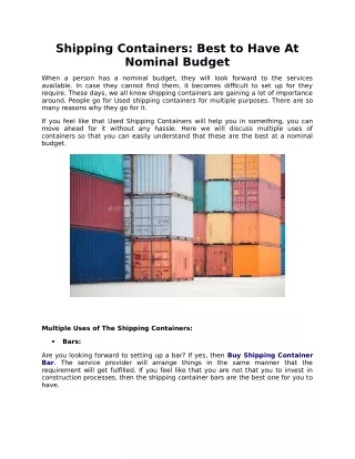 Shipping Containers: Best To Have At Nominal Budget