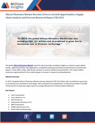 silicon photonics market revenue drivers growth