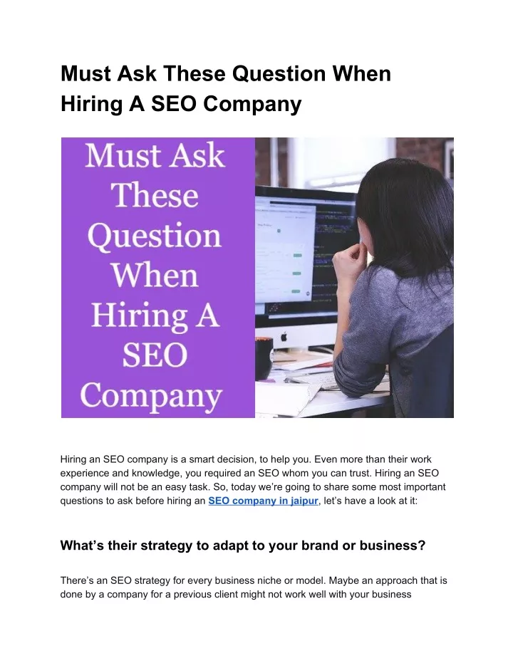 must ask these question when hiring a seo company
