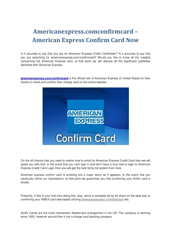 americanexpress comconfirmcard american express