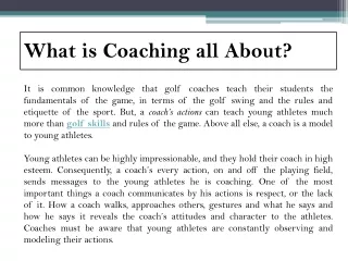 what is coaching all about