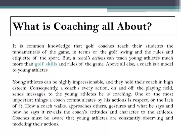 what is coaching all about