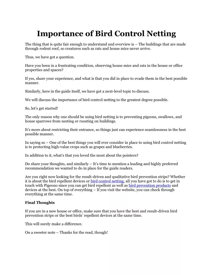 importance of bird control netting