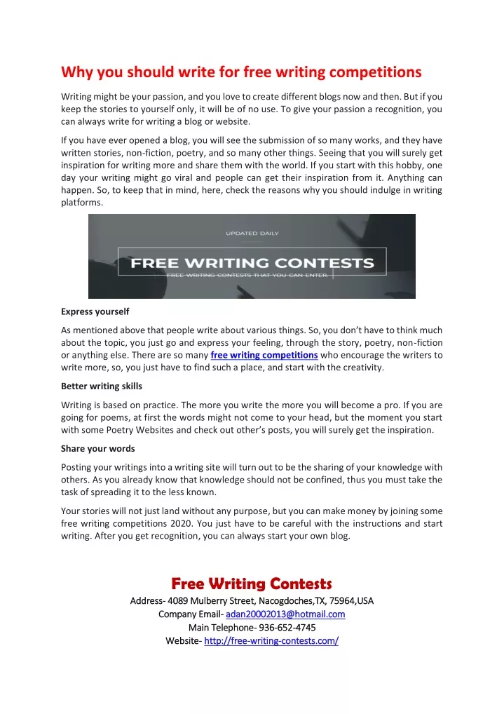 why you should write for free writing competitions