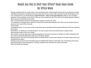 Would you like to Shift Your Office? Read Ideal Guide for Office Move