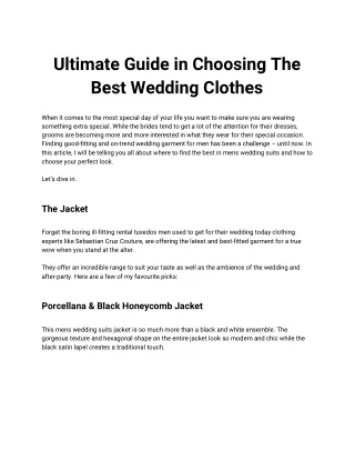 Ultimate Guide in Choosing The Best Wedding Clothes