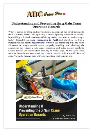 Understanding and Preventing the 3 Main Crane Operation Hazards