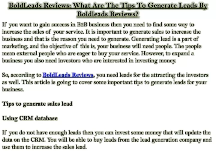 boldleads reviews what are the tips to generate