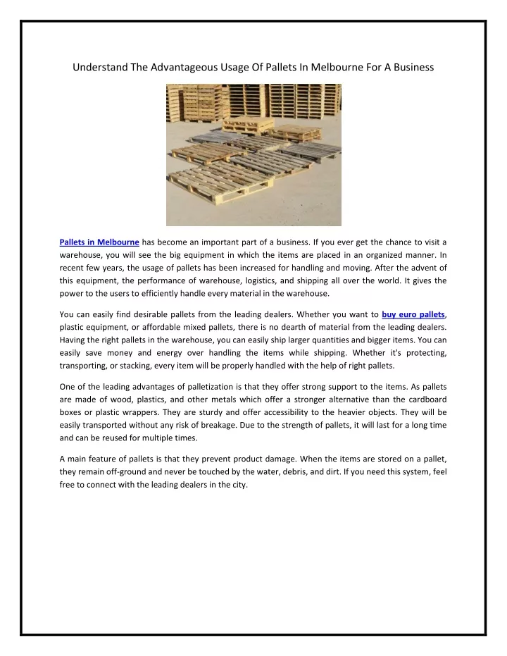 understand the advantageous usage of pallets