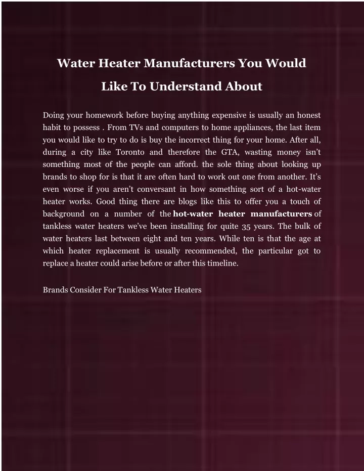 water heater manufacturers you would