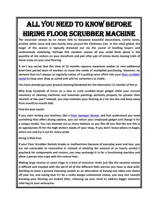 Floor Scrubber & Cleaning Equipment Rentals for Sale