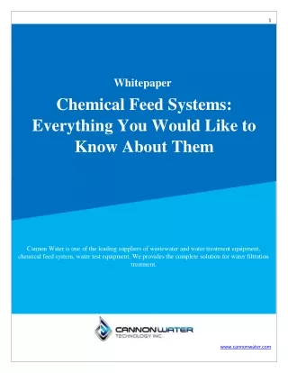 Whitepaper on Chemical Feed Systems - Cannon Water Technology