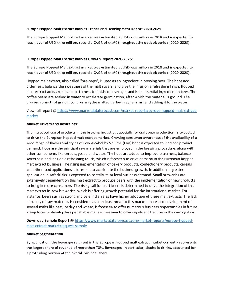 europe hopped malt extract market trends